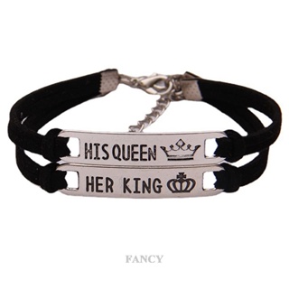 Fancy ชุดเครื่องประดับ สร้อยข้อมือ อัลลอย ลาย His Queen Her King สําหรับผู้ชาย 2 ชิ้น