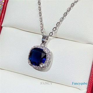 Fancy สร้อยคอ จี้ลูกบาศก์เซอร์โคเนีย สีฟ้า หรูหรา เครื่องประดับ สําหรับผู้หญิง งานแต่งงาน พิธีเลี้ยง คอ ของขวัญ