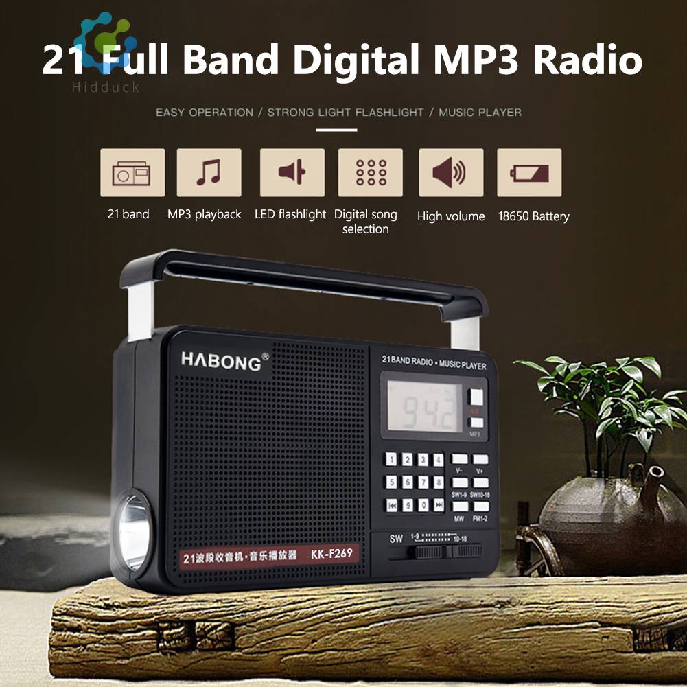 Am FM SW เครื่องเล่นเพลง MP3 จอแสดงผลดิจิทัล 21 วิทยุ ตัวรับสัญญาณลําโพง LED ไฟฉายแรงสูง รองรับการชาร์จ USB
