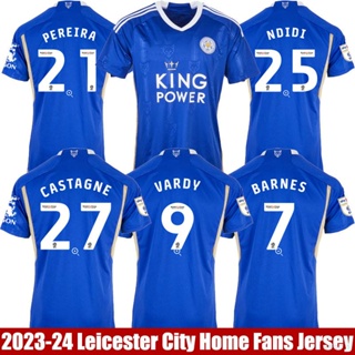 เสื้อกีฬาแขนสั้น ลายทีมชาติฟุตบอล Leicester City HQ1 2023-2024 ชุดเหย้า Vardy Ndidi Barnes Castagne Pereira พลัสไซซ์ QH1