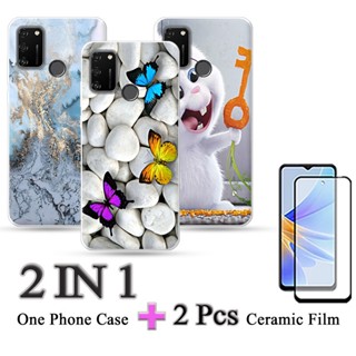 2 IN 1 Honor 9A เคสนิ่ม พร้อมตัวป้องกันหน้าจอเซรามิค ฟิล์มนิรภัย แบบโค้ง