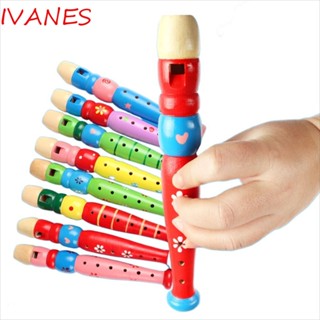 IVANES เครื่องดนตรีขลุ่ยไม้ ลายการ์ตูน สีสันสดใส ขนาด 20 ซม. ของเล่นสําหรับเด็ก