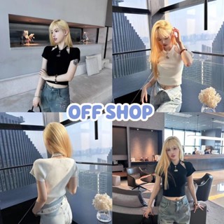 OFF SHOP พร้อมส่ง (OFF-6593) เสื้อไหมพรม แขนสั้นผ้าร่อง ดีเทลเปิดไหล่เล็กๆ -C