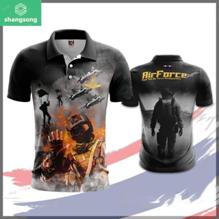 A019 เสื้อคอปกพิมพ์ลายกองทัพอากาศใส่สบาย ระบายอากาศ shangsong