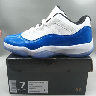 Aj11 Air Jordan 11 รองเท้าบาสเก็ตบอลลําลอง ข้อสั้น สีขาว ฟ้า สําหรับผู้ชาย AH7860-100 41 k