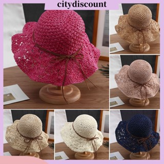 &lt;citydiscount&gt; หมวกปีกกว้าง แฮนด์เมด กันแดด ประดับโบว์ ขนาดใหญ่ สีพื้น สําหรับผู้หญิง