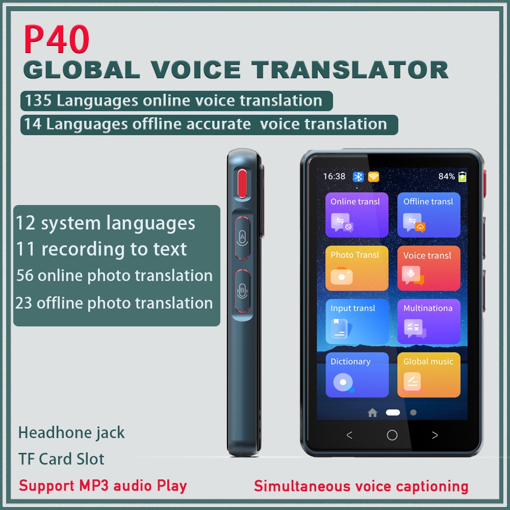 เครื่องแปลภาษาอัจฉริยะ P40 135 ภาษา แบบพกพา เรียลไทม์ หลายภาษา แปลภาษาออฟไลน์ นักธุรกิจ ท่องเที่ยว