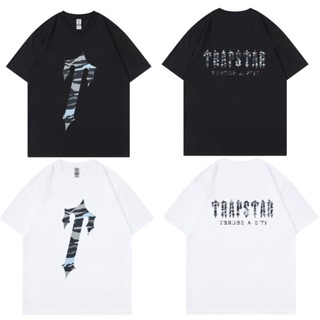 เสื้อยืดแขนสั้นลําลอง พิมพ์ลายตัวอักษร Trapstar ทรงหลวม สําหรับผู้ชาย และผู้หญิง