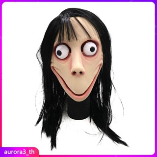 【ในการจัดส่ง】ฮาโลวีน Death Game Momo Mask No Bang Style Scary Mask Tern Female Ghost Wig Masks Festival Party Playing Supplies