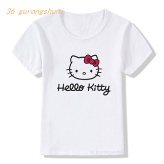 เสื้อยืดแขนสั้น พิมพ์ลายกราฟฟิค hello kitty cat แฟชั่นฤดูร้อน สําหรับเด็กผู้ชาย และเด็กผู้หญิง