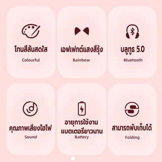 หูฟังแมวมีไฟ บลูทูธ5.0 หูฟังบลูทูธครอบหู หูฟังบลูทูธไร้สาย ใช้ได้ทั้งคอมและมือถือ เสียง4Dลดเสียงรบกวน ชาร์จUSB พับได้