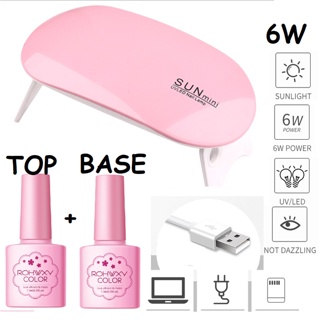 เครื่องอบเล็บเจล SUN Mini+BASE+TOP+ จิ๋วแต่แจ๋ว ขนาดพกพา UV/LED 6w มีสีชมพู / ขาว