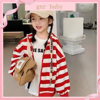 🍓GNR BABY🫐เสื้อแจ็กเก็ตกันหนาว มีฮู้ด ลายทาง แฟชั่นฤดูใบไม้ร่วง สไตล์เกาหลี สําหรับเด็กผู้หญิง อายุ 3-12 ปี