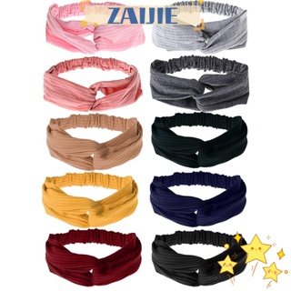 Zaijie24 ที่คาดผม สําหรับผู้หญิง กันลื่น วินเทจ เครื่องประดับผม สีพื้น ไขว้ ยืดหยุ่น ที่คาดผม