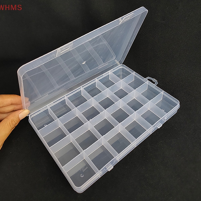 (WHMS) กล่องพลาสติก ทรงสี่เหลี่ยมผืนผ้า ปรับได้ 24 ช่อง สําหรับใส่เครื่องประดับ ต่างหู ลูกปัด
