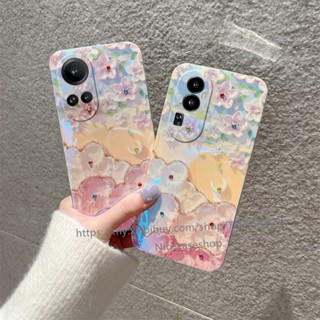 เคสโทรศัพท์มือถือแบบนิ่ม แต่งแสงสีฟ้า พลอยเทียม ลายดอกไม้ สวยงาม สําหรับ OPPO Reno10 Pro+ Plus 5G Reno 10 Reno10Pro+ OPPO A78 NFC 4G 2023