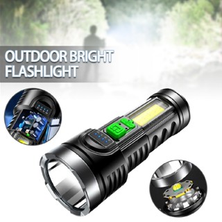 USB Rechargeable LED Flashlight Super Bright Torch with COB Sidelight Lamp