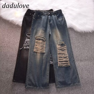 DaDulove💕 New American Ins High Street Washed Ripped Jeans Niche High Waist Wide Leg Pants Large Size Trousers