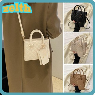 Zelth กระเป๋าถือ กระเป๋าสะพายไหล่ สะพายข้าง หนัง PU ลายทาง ประดับเพชร มีซิป สีพื้น เรียบง่าย สําหรับสตรี