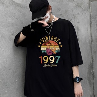 เสื้อยืดคุณภาพดี เสื้อยืดผ้าฝ้าย แขนสั้น พิมพ์ลาย 1997 Limited Edition 25Th 25 Years Old Birthday Mother Mom Wife สีดํา