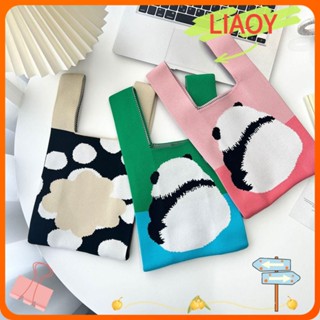Liaoy กระเป๋าถือถัก แฮนด์เมด ลายแพนด้า สําหรับผู้หญิง