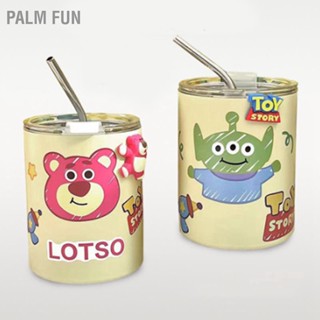  Palm Fun แก้วเก็บความร้อนพร้อมฝาปิด 304 สแตนเลสฟางแก้วน้ำกาแฟสำหรับท่องเที่ยวสำนักงานลายการ์ตูน