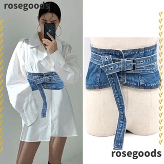 Rosegoods1 เข็มขัดคาดเอว ผ้ายีน ยืดหยุ่น กว้าง สไตล์โกธิค พังก์ แฟชั่นสําหรับผู้หญิง