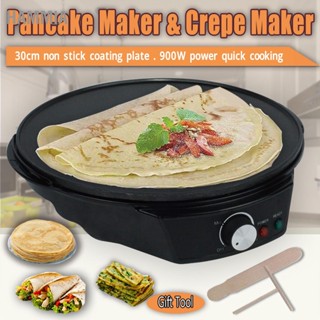 HAMMIA 900W Electric Crepe Maker Griddle 30cm Nonstick Grill Pan ปรับอุณหภูมิควบคุมด้วยเครื่องมือ US Plug 110V