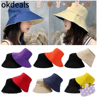 OKDEALS หมวกปีกกว้างลําลอง ผ้าฝ้าย ป้องกันรังสียูวี ป้องกันแดด แฟชั่นฤดูใบไม้ผลิ และฤดูร้อน