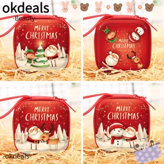 Okdeals กระเป๋าใส่เหรียญ มีซิป ลายการ์ตูนคริสต์มาส ปีใหม่ น่ารัก