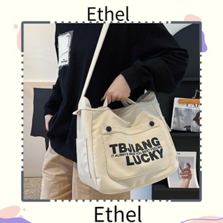 Ethel1 ไนลอน ​กระเป๋าสะพายไหล่ลําลอง ทรงโท้ท ขนาดใหญ่ จุของได้เยอะ สีขาว สีดํา สําหรับสตรี