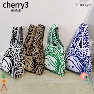 CHERRY3 กระเป๋าถือลําลอง ผ้าถัก แฮนด์เมด