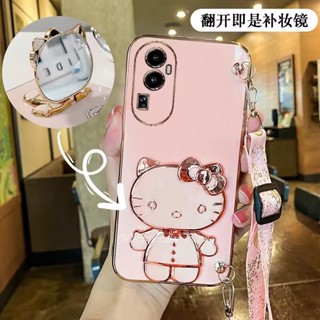 เคสโทรศัพท์มือถือแบบนิ่ม ลายการ์ตูนน่ารัก พร้อมกระจกแต่งหน้า และสายคล้องยาว หลากสี สําหรับ OPPO Reno10 Pro Reno 10 Pro+ Plus 8T A98 A78 NFC 4G 5G