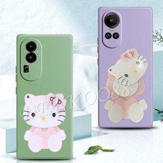 พร้อมส่ง เคสโทรศัพท์มือถือ ซิลิโคนนิ่ม ลายการ์ตูนแมวน่ารัก สีชมพู พร้อมกระจกแต่งหน้า ขาตั้งวาง สําหรับ OPPO Reno 10 Pro Plus Pro+ A78 4G 5G Reno10 Pro