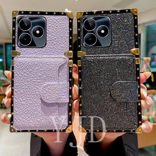 Yjd เคสโทรศัพท์มือถือหนัง ขอบตรง กันกระแทก พร้อมช่องใส่บัตร สําหรับ Realme C53 C55