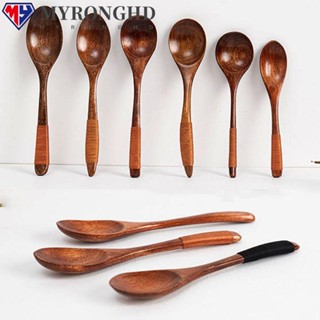 Myronghd ช้อนไม้ธรรมชาติ 8 สไตล์ สําหรับห้องครัว ซีเรียล ซุป ข้าว