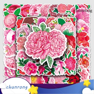 Chunrong สติกเกอร์ ลายดอกโบตั๋น มีกาวในตัว กันน้ํา สําหรับติดตกแต่งสมุดภาพ โทรศัพท์ กระเป๋าเดินทาง เครื่องเขียน 50 ชิ้น