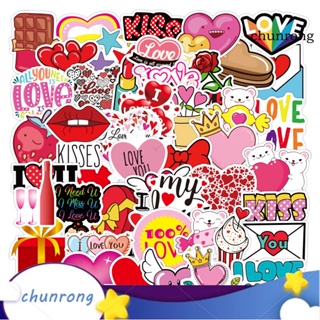 Chunrong สติกเกอร์ ลายการ์ตูนกราฟฟิตี้น่ารัก กันน้ํา DIY สําหรับติดตกแต่งตู้เย็น สกูตเตอร์ โน้ตบุ๊ก วันวาเลนไทน์ 50 ชิ้น