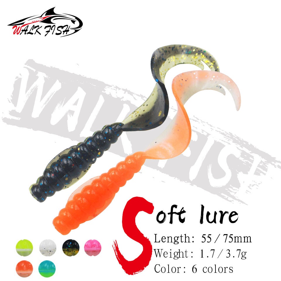 Walk FISH เหยื่อตกปลา รูปหนอน แบบนิ่ม คุณภาพสูง 55 มม. 75 มม. 10 ชิ้น