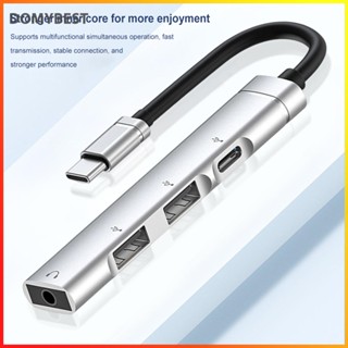 ❤ Domybest 4-in-1 ฮับ Type C 3 พอร์ต USB 2.0 PD ชาร์จเร็ว พร้อมแจ็คเสียง Plug and Play สําหรับเมาส์ คีย์บอร์ด แท็บเล็ต USB C