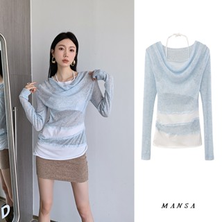 MANSA knitted patchwork shirt เสื้อ เสื้อผ้าแฟชั่นผู้หญิง