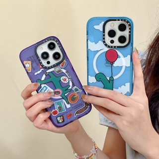 Casetify เคสโทรศัพท์มือถือแบบแข็ง ลายไดโนเสาร์ สีฟ้า สีม่วง สําหรับ iPhone 14 13 12 Pro Max