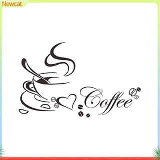 {Newcat} สติกเกอร์ ลายถ้วยกาแฟ หัวใจ โรแมนติก ลอกออกได้ สําหรับติดตกแต่งผนังบ้าน ห้องครัว