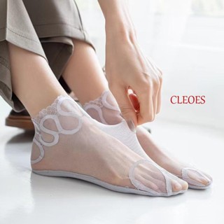 Cleoes ถุงเท้าลูกไม้ ระบายอากาศ สีพื้น แฟชั่นฤดูร้อน สําหรับผู้หญิง