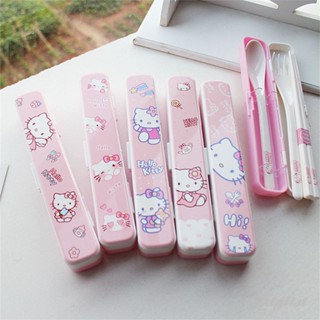 ღ 1pc Sanrio Anime Tableware Set Hello Kitty Kawaii Children&amp;#39;s Tableware Metal Spoon Fork Chopsticks Set Portable Cartoon Tableware Gift