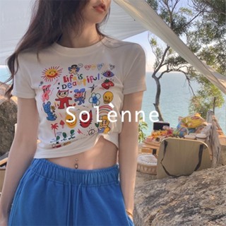 Solenne  เสื้อครอป เสื้อยืดผู้หญิง ครอป baby tee สาวเรโทร 2023 NEW Style ทันสมัย สวยงาม พิเศษ Stylish A99J521 36Z230909