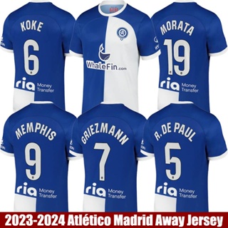 เสื้อกีฬาแขนสั้น ลายทีม Ani 2023-2024 Atletico Madrid Away Koke Memphis Griezmann Morata DePaul Tshirs พลัสไซซ์