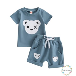 Babyclothes- ชุดเสื้อแขนสั้น พิมพ์ลายหมี และกางเกงขาสั้น สําหรับเด็กผู้ชาย 2 ชิ้น