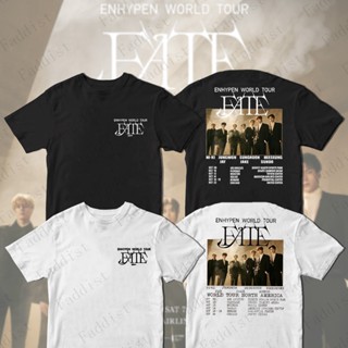 เสื้อยืดลําลอง ผ้าฝ้าย แขนสั้น คอกลม พิมพ์ลาย Kpop ENHYPEN WORLD TOUR FATE สําหรับผู้ชาย และผู้หญิง