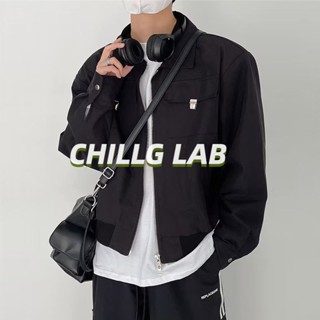 CHILLG LAB แจ็คเก็ตผู้ชาย แจ๊กเก็ต แจ๊กเก็ต ยอดนิยม อินเทรนด์ แขนยาว สีทึบ แขนเสื้อ คอตั้ง ซิปกว้างเป็นพิเศษ